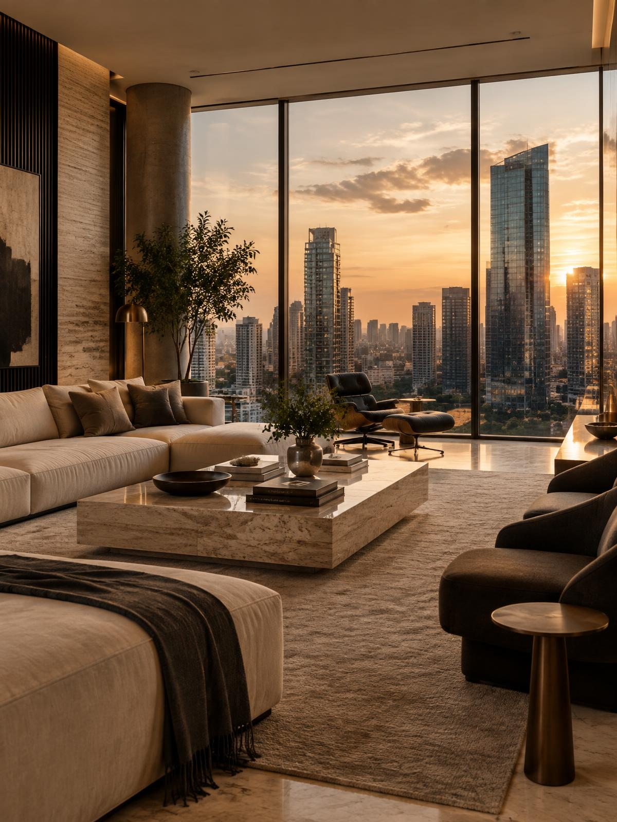Salão de luxo contemporâneo com vista para a cidade